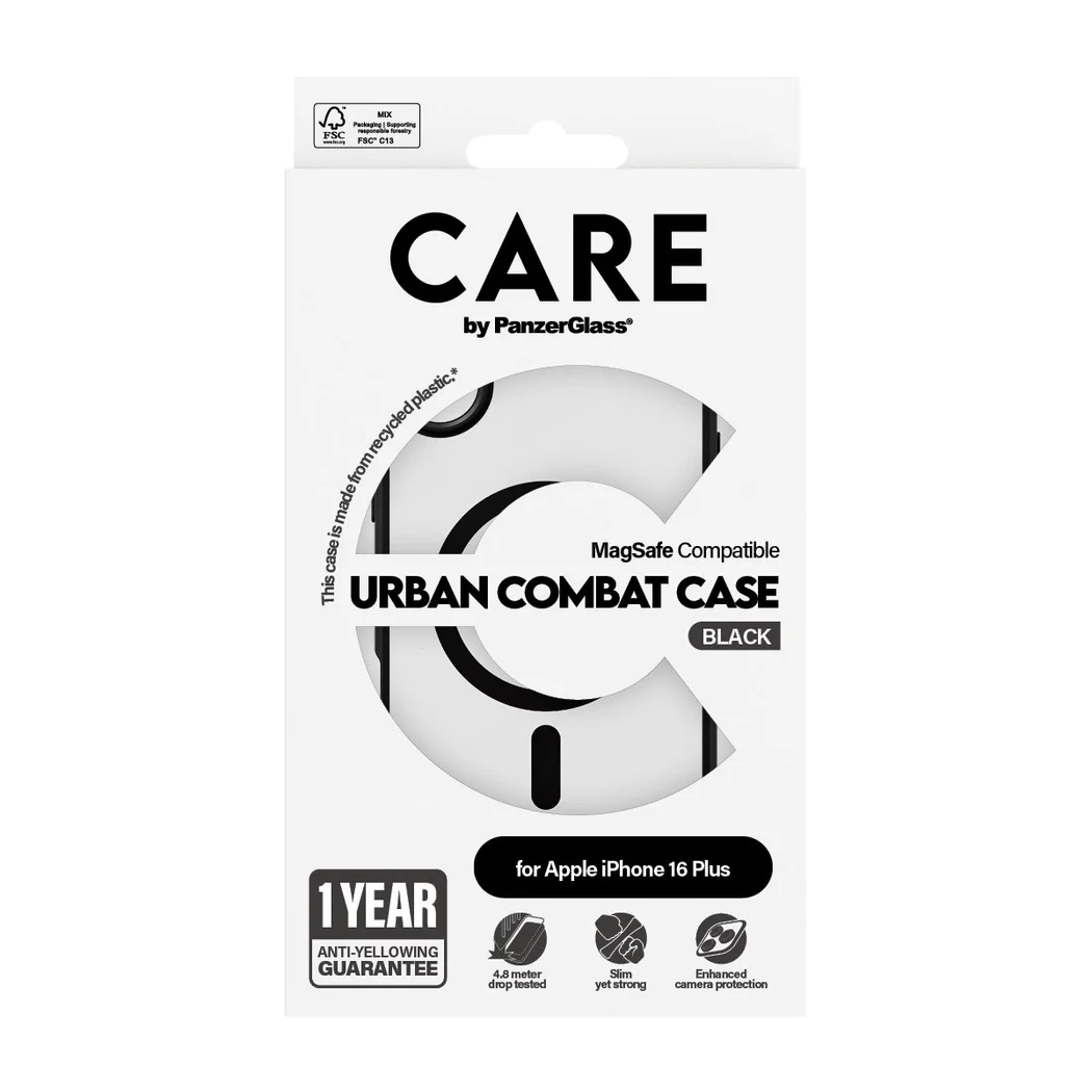CARE by PanzerGlass Case Flagship Urban Combat | Back protection | Apple | iPhone 16 Plus | Recycled plastic | Transparent/Black | MagSafe - Image 7