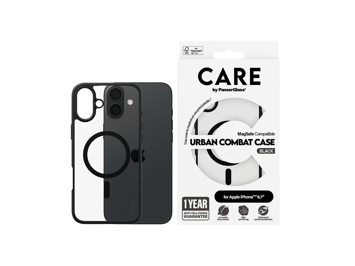 CARE by PanzerGlass Case Flagship Urban Combat | Back protection | Apple | iPhone 16 Plus | Recycled plastic | Transparent/Black | MagSafe - Image 8