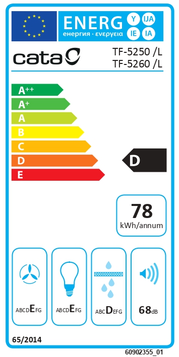CATA Hood | CAMPANA TF-5260 WH /L | Telescopic | Energy efficiency class D | Width 60 cm | 325 m³/h | Slider | LED | White - Image 3