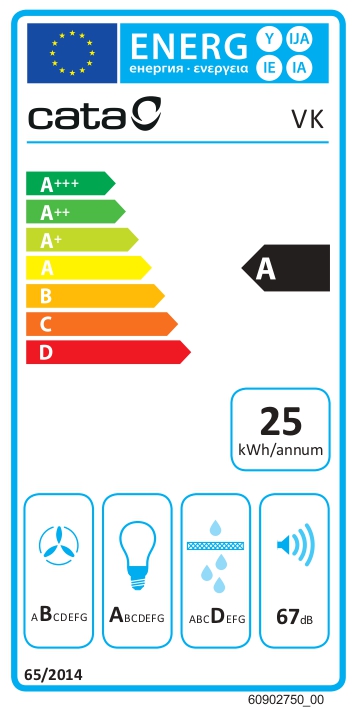CATA Hood | VK 6000 BK | Wall mounted | Energy efficiency class A | Width 60 cm | 395 m³/h | Mechanical | LED | Black - Image 7