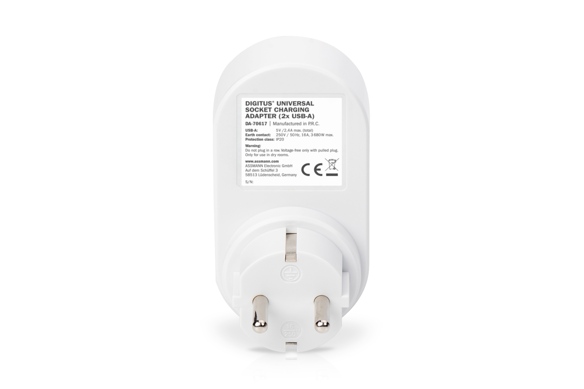 Digitus Universal USB Plug-in Charger with 2 x USB-A Sockets and Integrated Socket | DA-70617 - Image 5