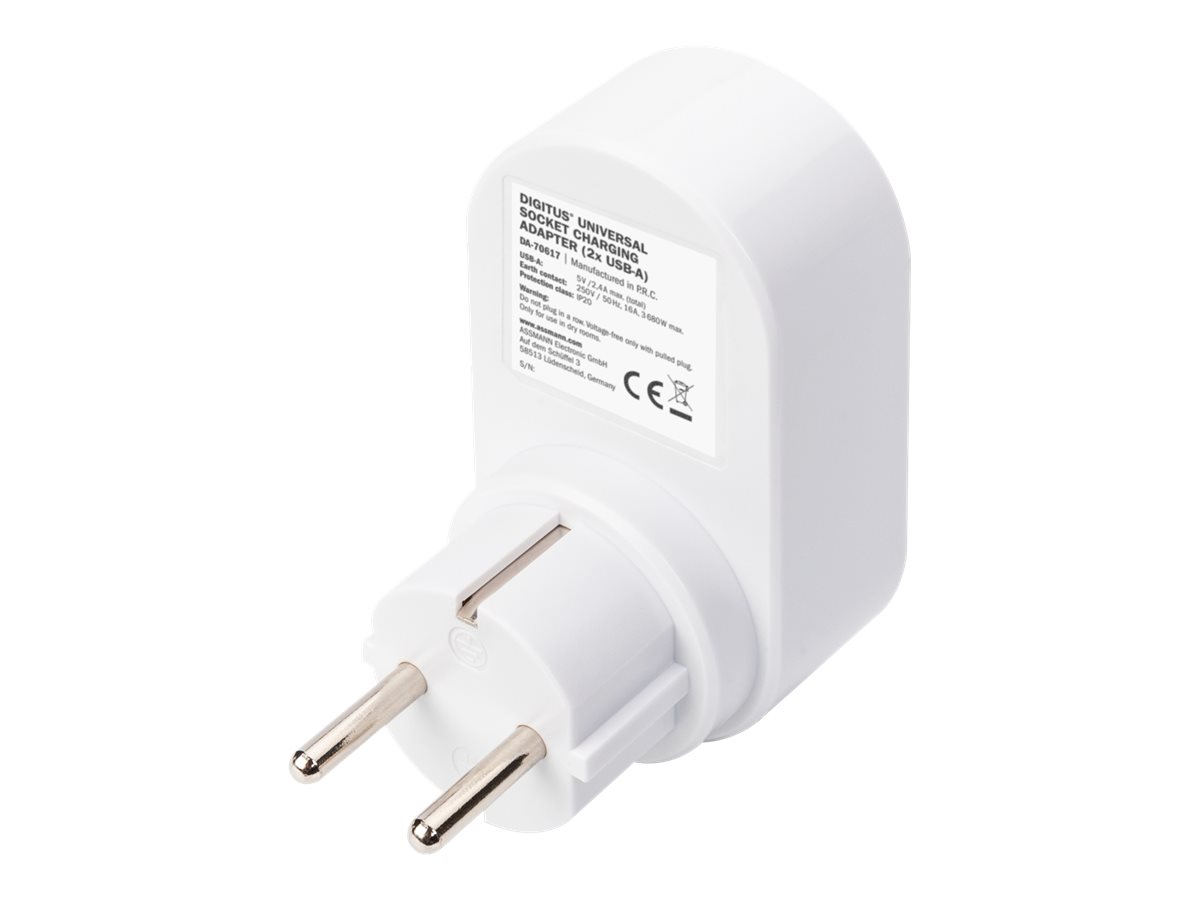 Digitus Universal USB Plug-in Charger with 2 x USB-A Sockets and Integrated Socket | DA-70617 - Image 6