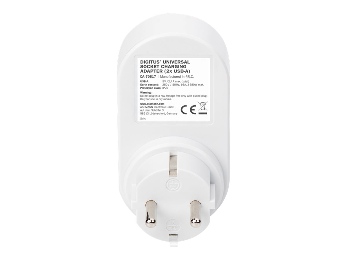 Digitus Universal USB Plug-in Charger with 2 x USB-A Sockets and Integrated Socket | DA-70617 - Image 8