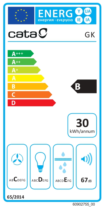 CATA Hood | GK 4500 X | Canopy | Energy efficiency class B | Width 51 cm | 360 m³/h | Slider | LED | Silver - Image 2
