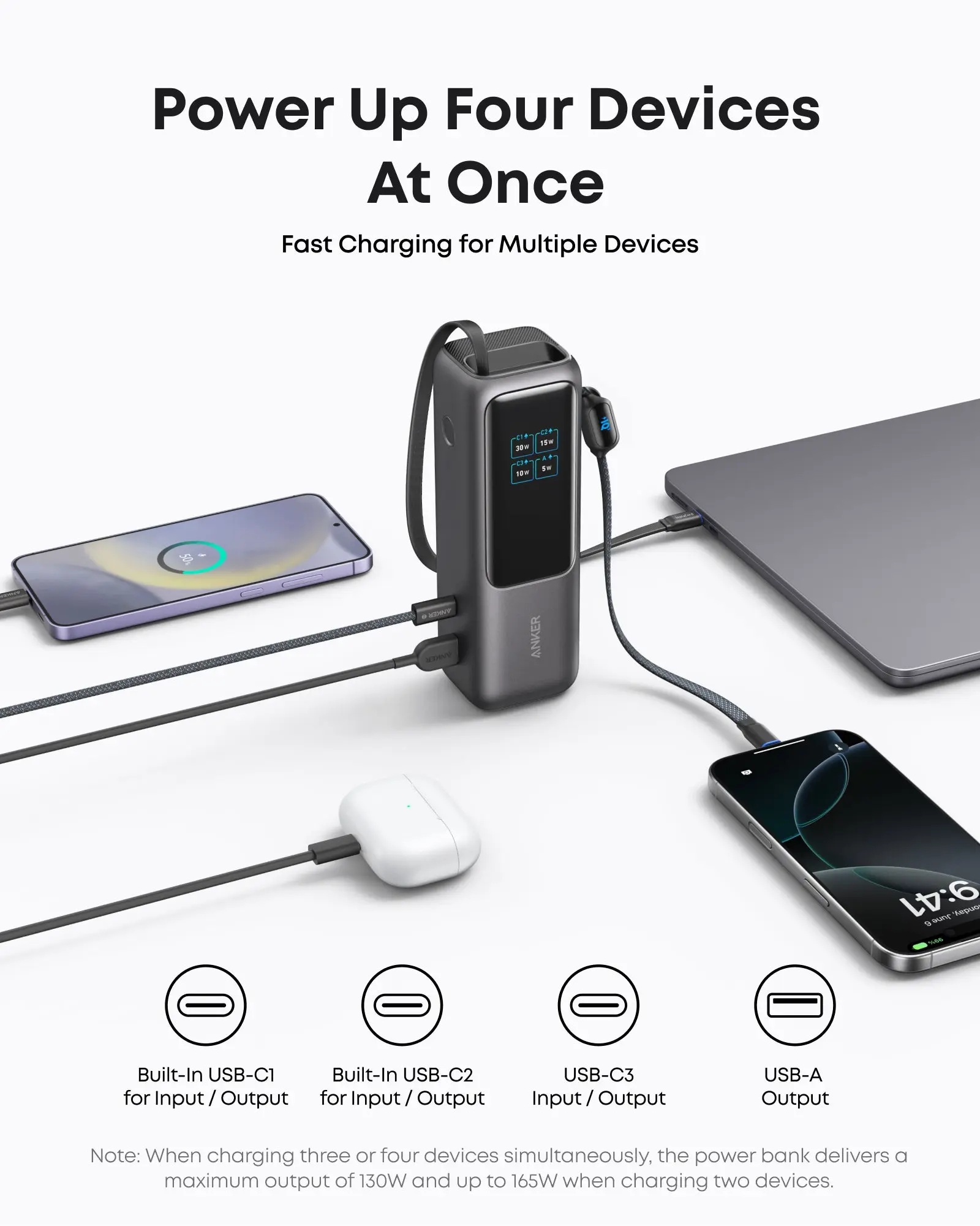 Anker Zolo Powerbank | A1695H11 | 25000 mAh | Built-In USB-C and Retractable Cable) | Grey - Image 5