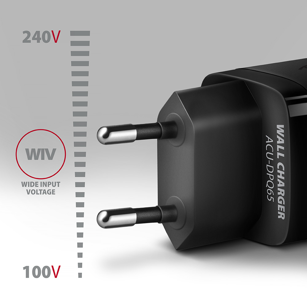 AXAGON GaN wallcharger 3x port (USB-A + 2x USB-C), 65W | ACU-DPQ65 - Image 4