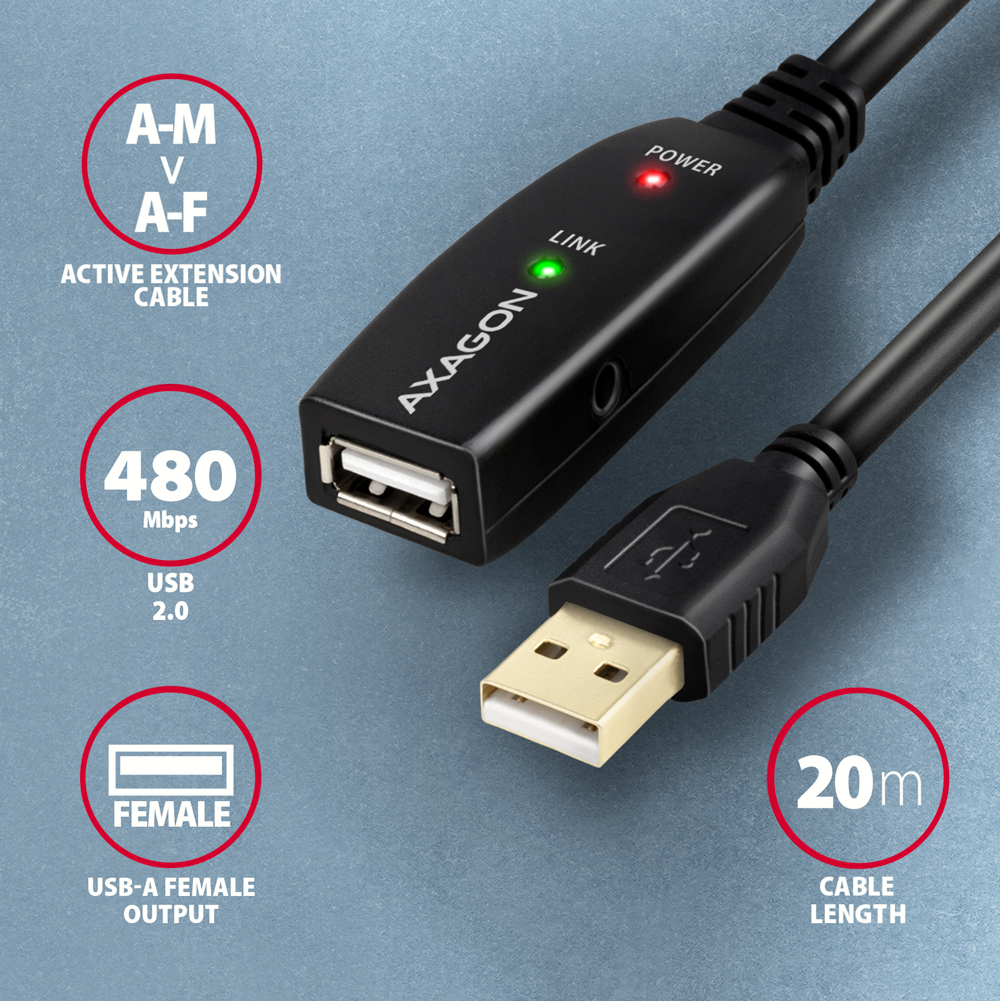 AXAGON | USB repeater cable | ADR-220 | USB Type-A to USB Type-A - Image 3