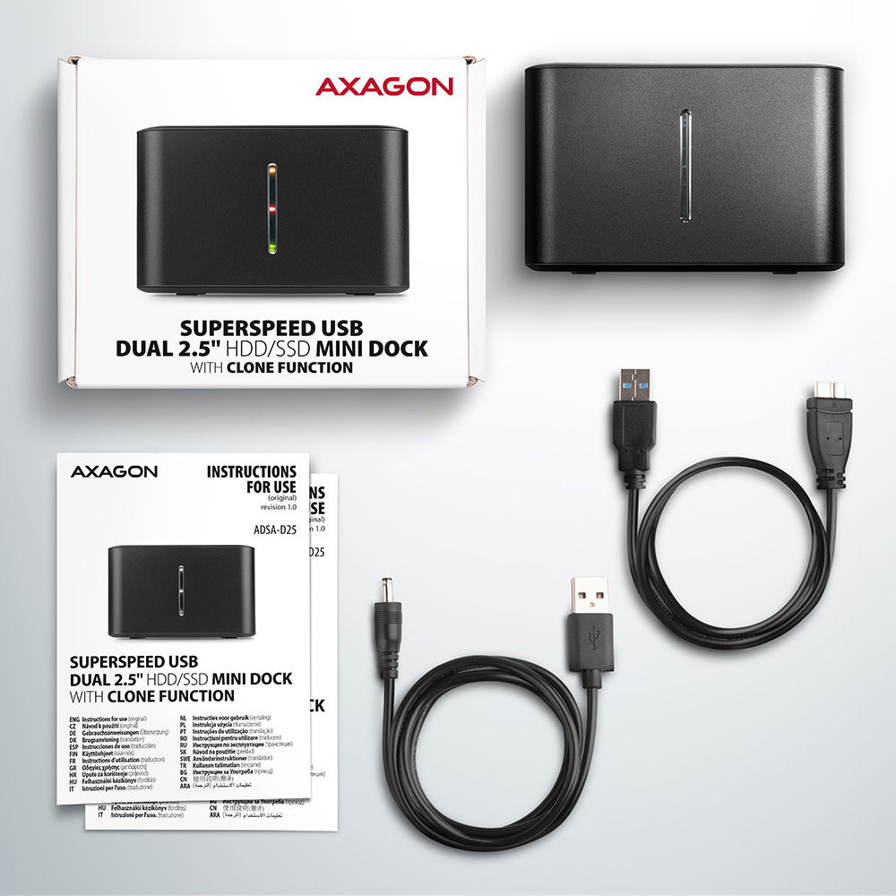 AXAGON | SuperSpeed USB DUAL 2.5" SSD/HDD MINI dock | ADSA-D25 - Image 9