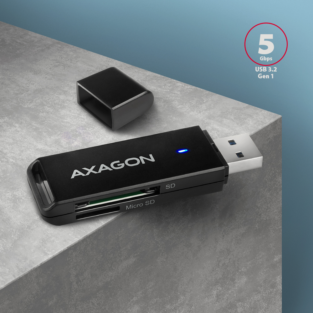 AXAGON Slim super-speed USB 3.2 Gen 1 card reader with a direct USB-A connector | CRE-S2N - Image 3