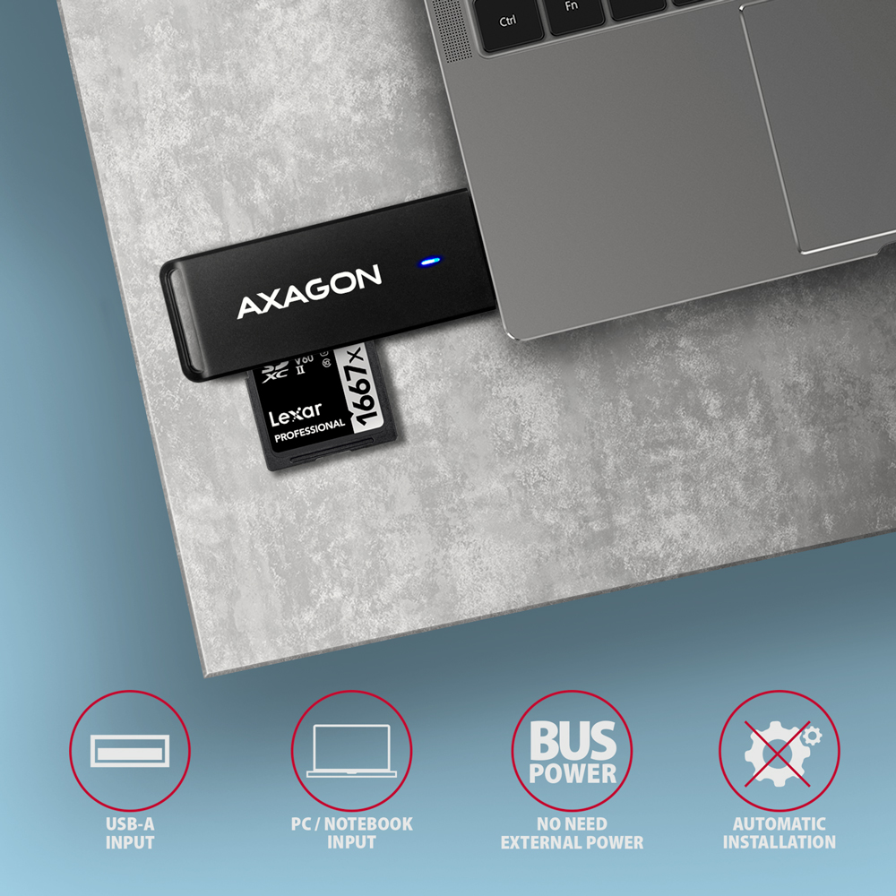 AXAGON Slim super-speed USB 3.2 Gen 1 card reader with a direct USB-A connector | CRE-S2N - Image 5