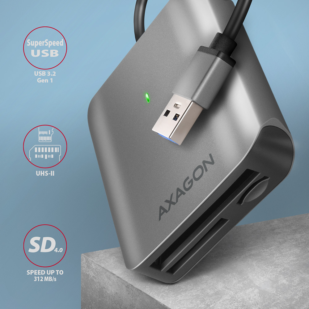 AXAGON Aluminum high-speed USB-A 3.2 Gen 1 memory card reader, 3 slots | CRE-S3 - Image 2
