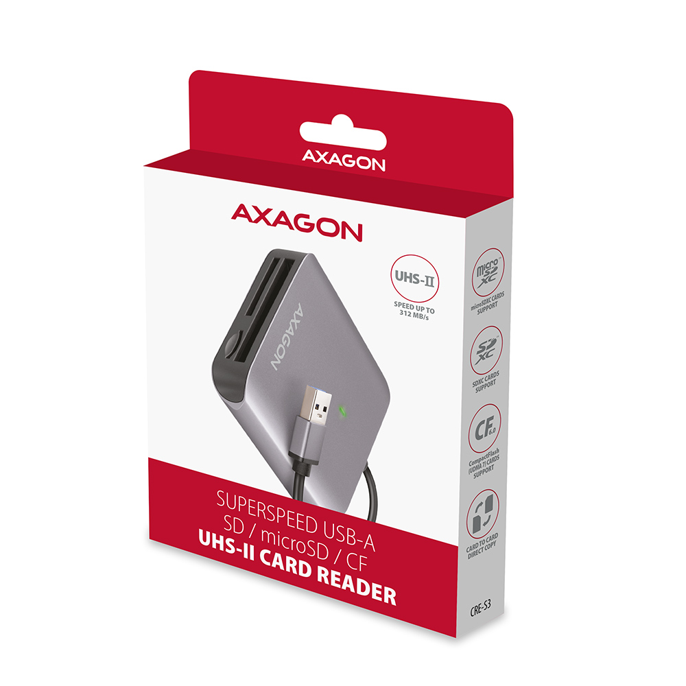 AXAGON Aluminum high-speed USB-A 3.2 Gen 1 memory card reader, 3 slots | CRE-S3 - Image 8