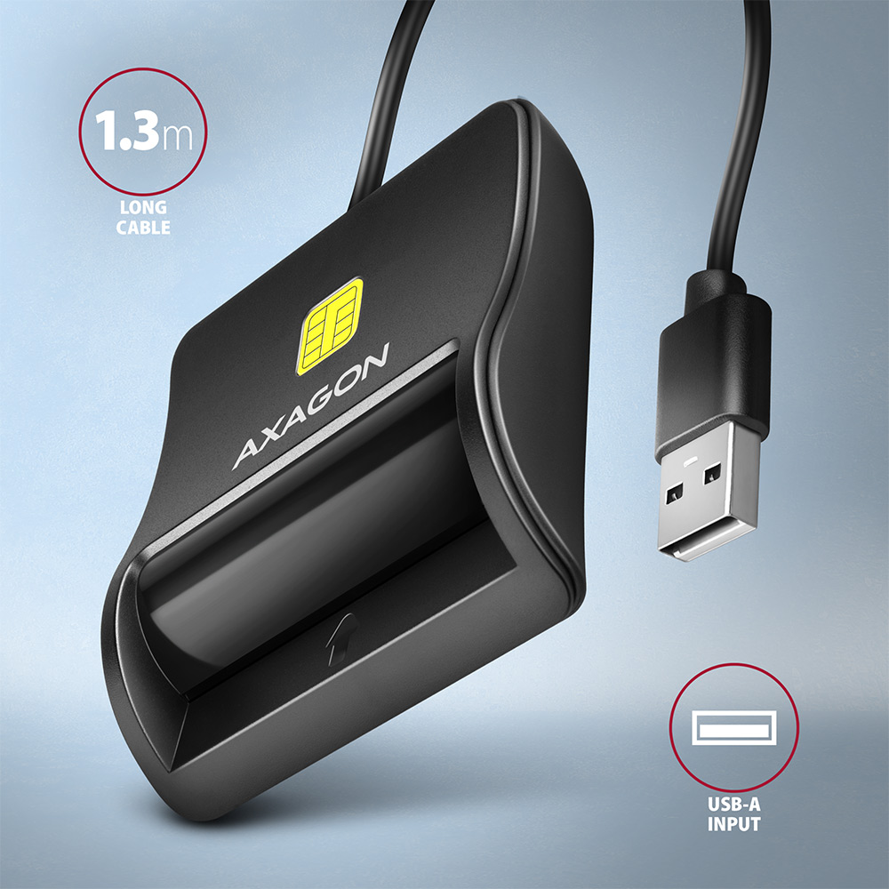 AXAGON Compact desktop USB contact Smart/ID card reader with long, USB-A cable | CRE-SM3N - Image 3