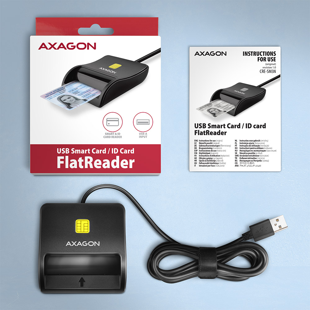 AXAGON Compact desktop USB contact Smart/ID card reader with long, USB-A cable | CRE-SM3N - Image 5