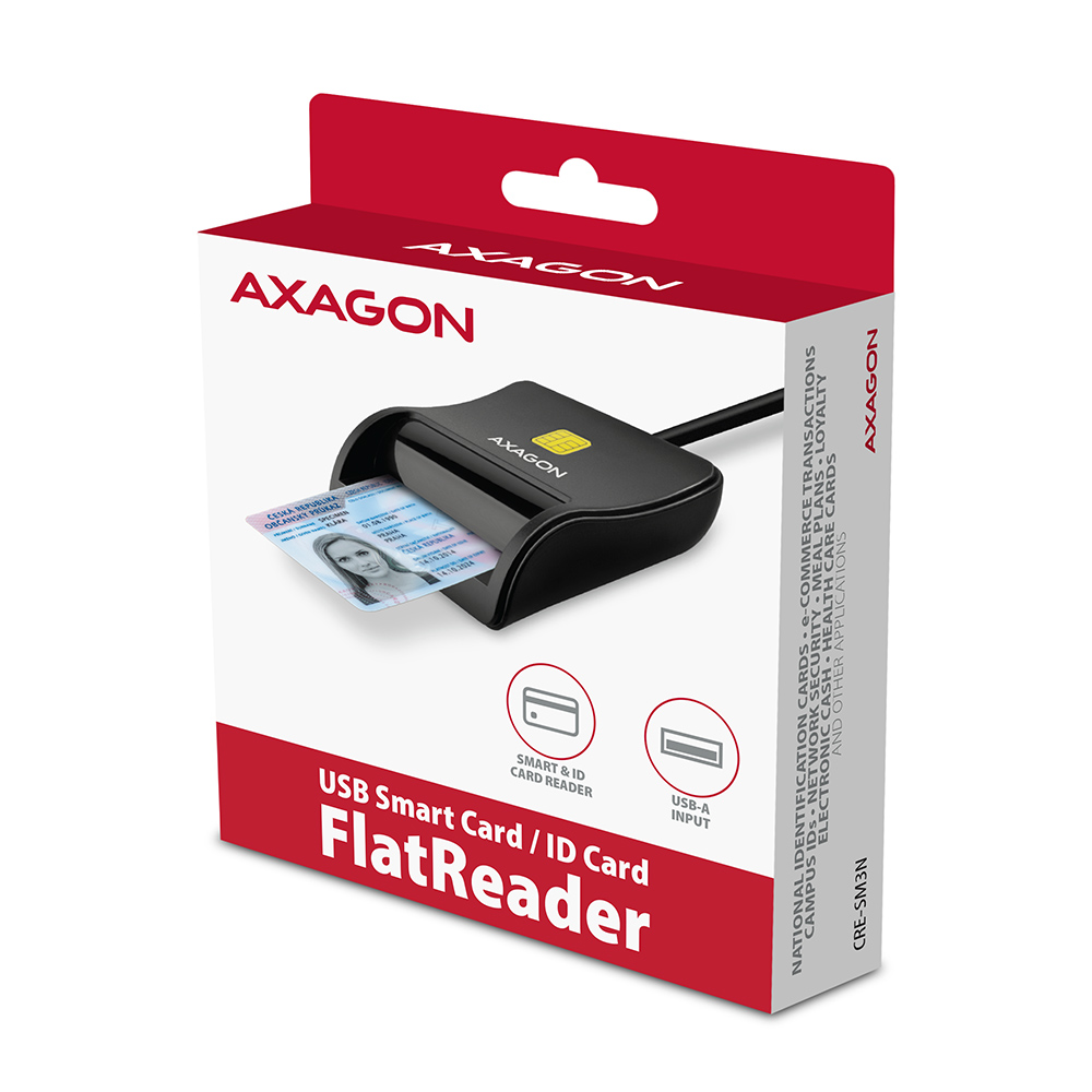 AXAGON Compact desktop USB contact Smart/ID card reader with long, USB-A cable | CRE-SM3N - Image 6