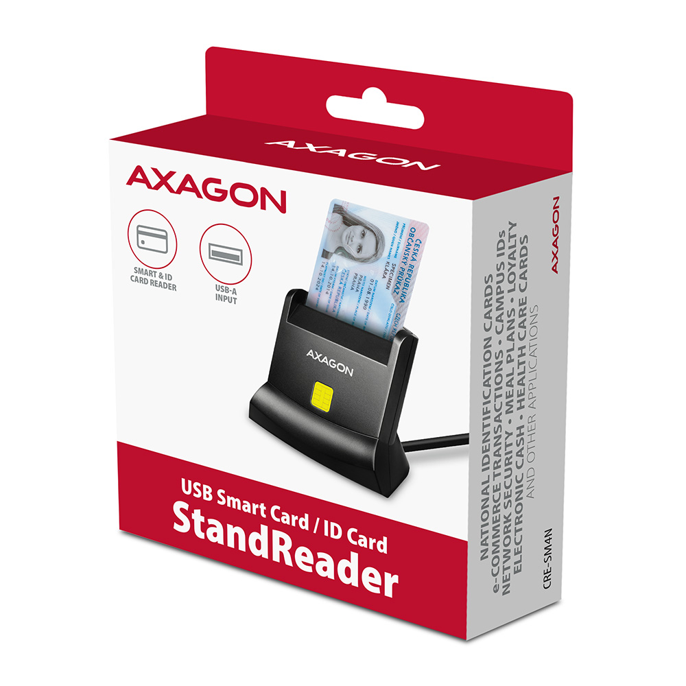AXAGON Universal desktop USB contact Smart card/ID card reader with long, USB-A cable | CRE-SM4N - Image 7