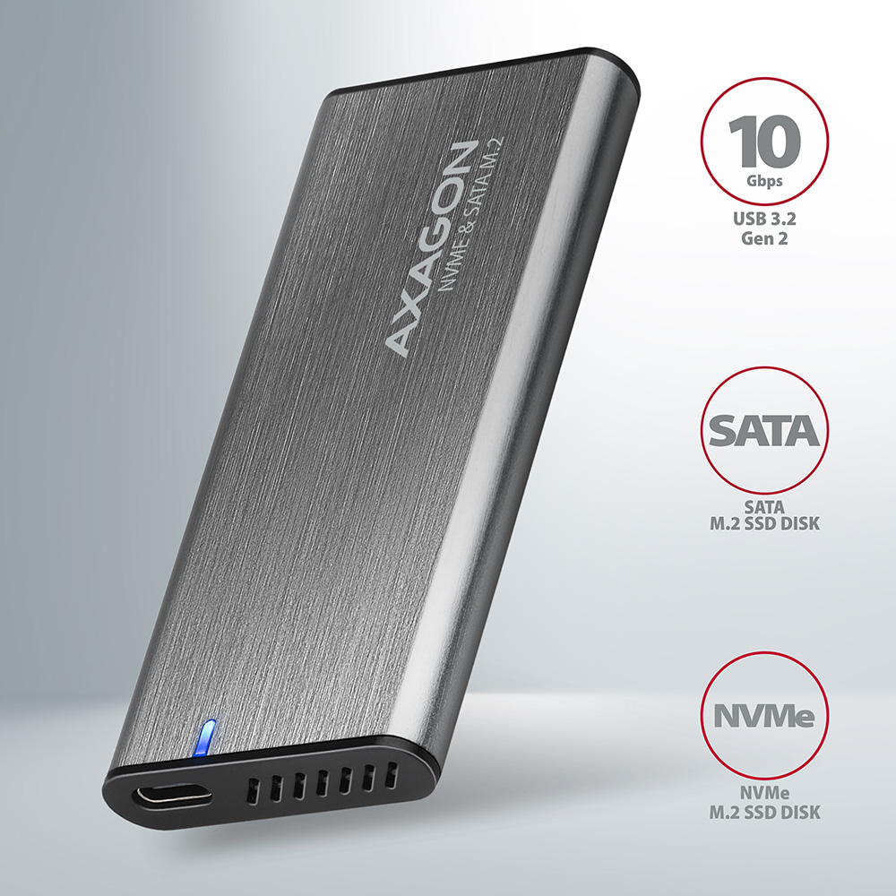 AXAGON External USB-C 3.2 Gen 2 metal box for M.2 NVMe & SATA SSD disks | EEM2-SG2 - Image 3