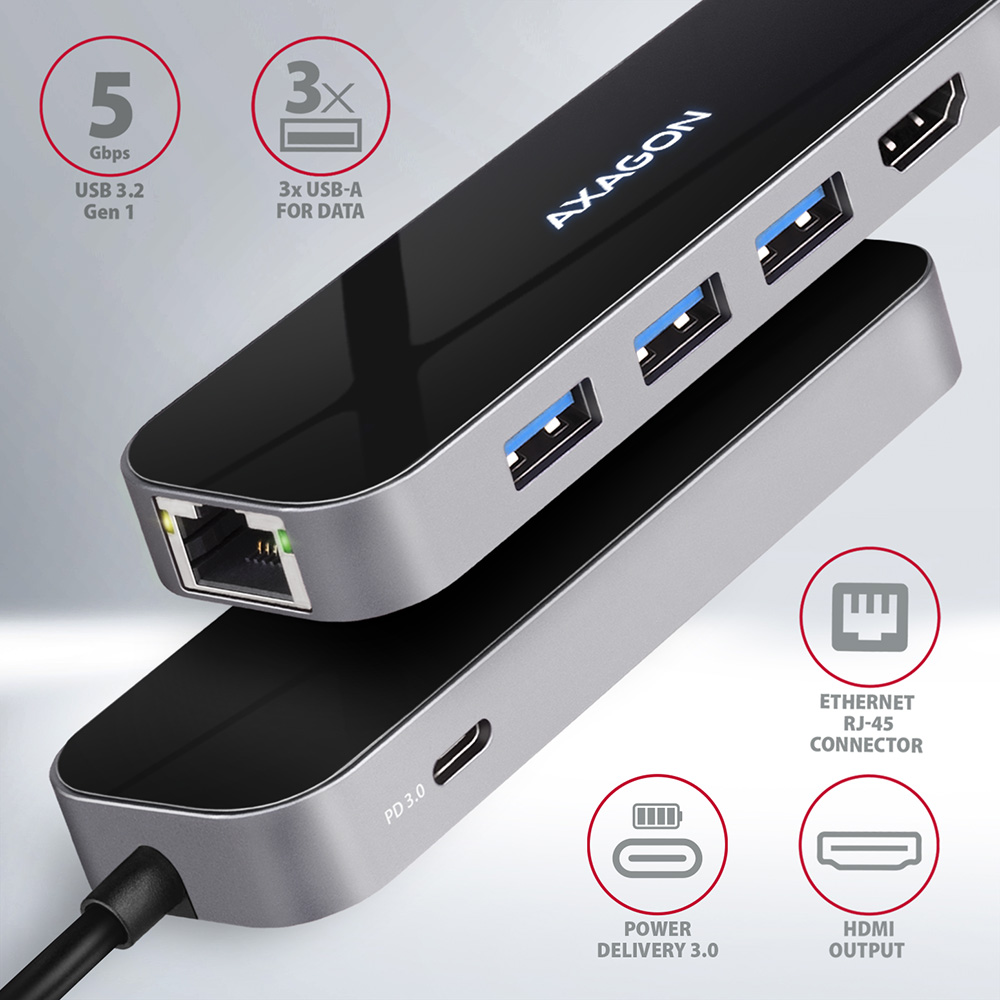 AXAGON SuperSpeed USB-C COMBO 6in1 Hub | HMC-6GL - Image 3