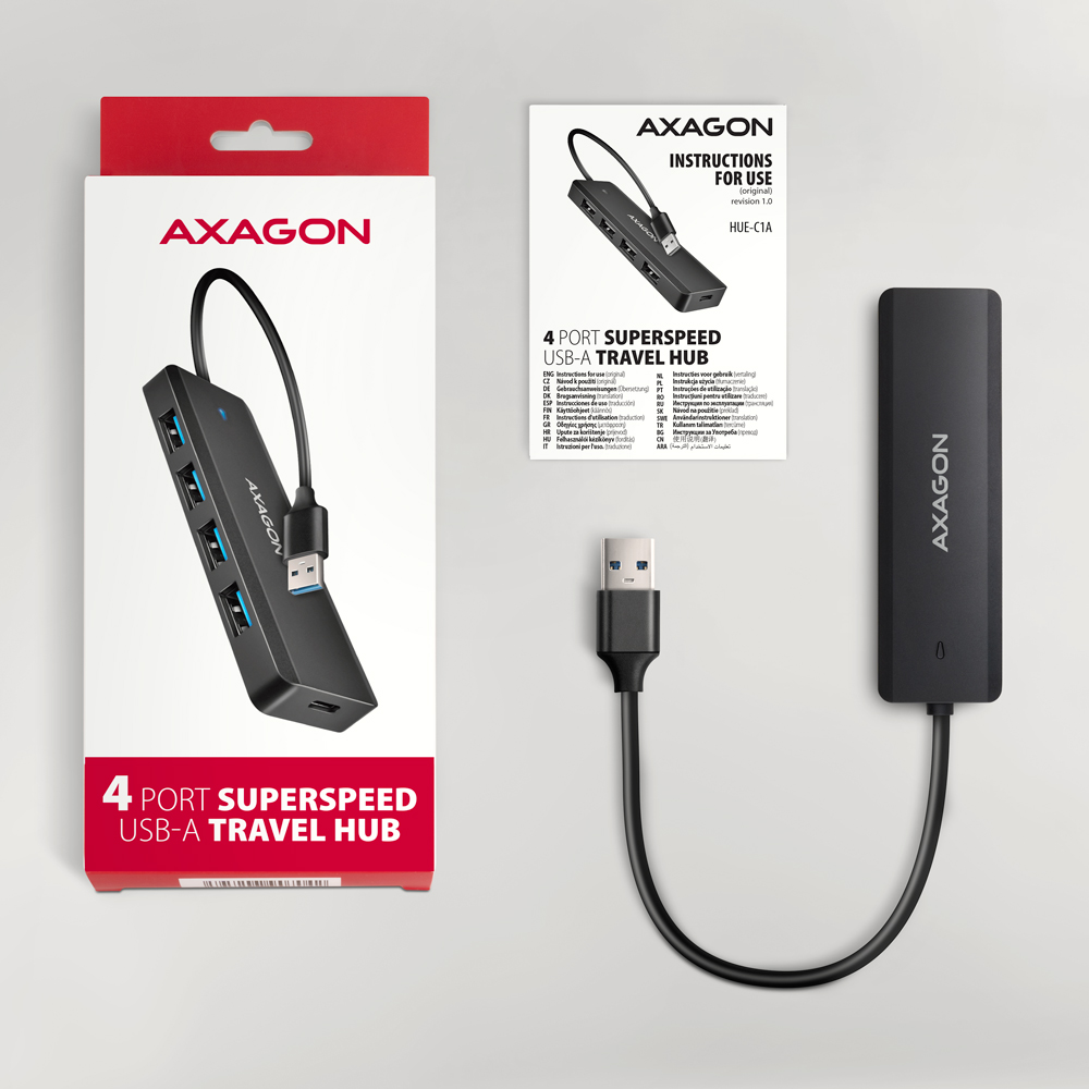 AXAGON Travel four-port USB-A 5Gbps hub | HUE-C1A - Image 7