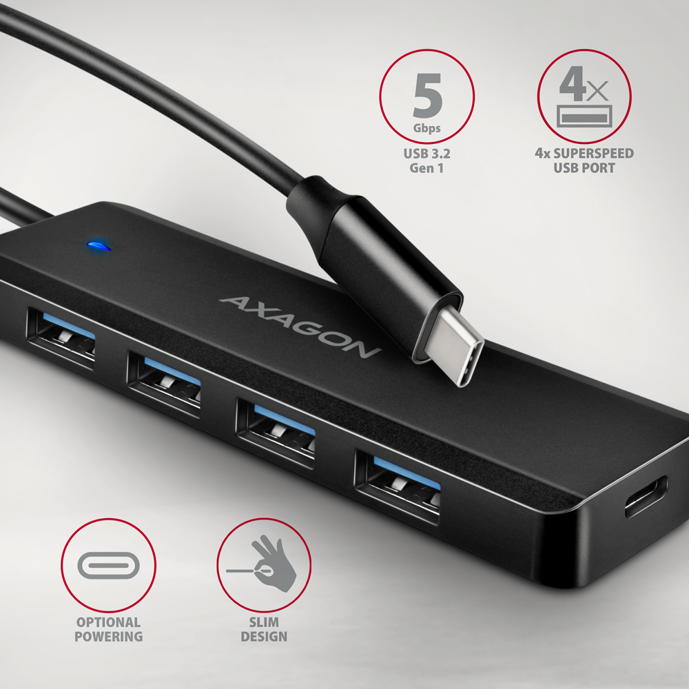 AXAGON Travel four-port USB-C 5Gbps hub | HUE-C1C - Image 3