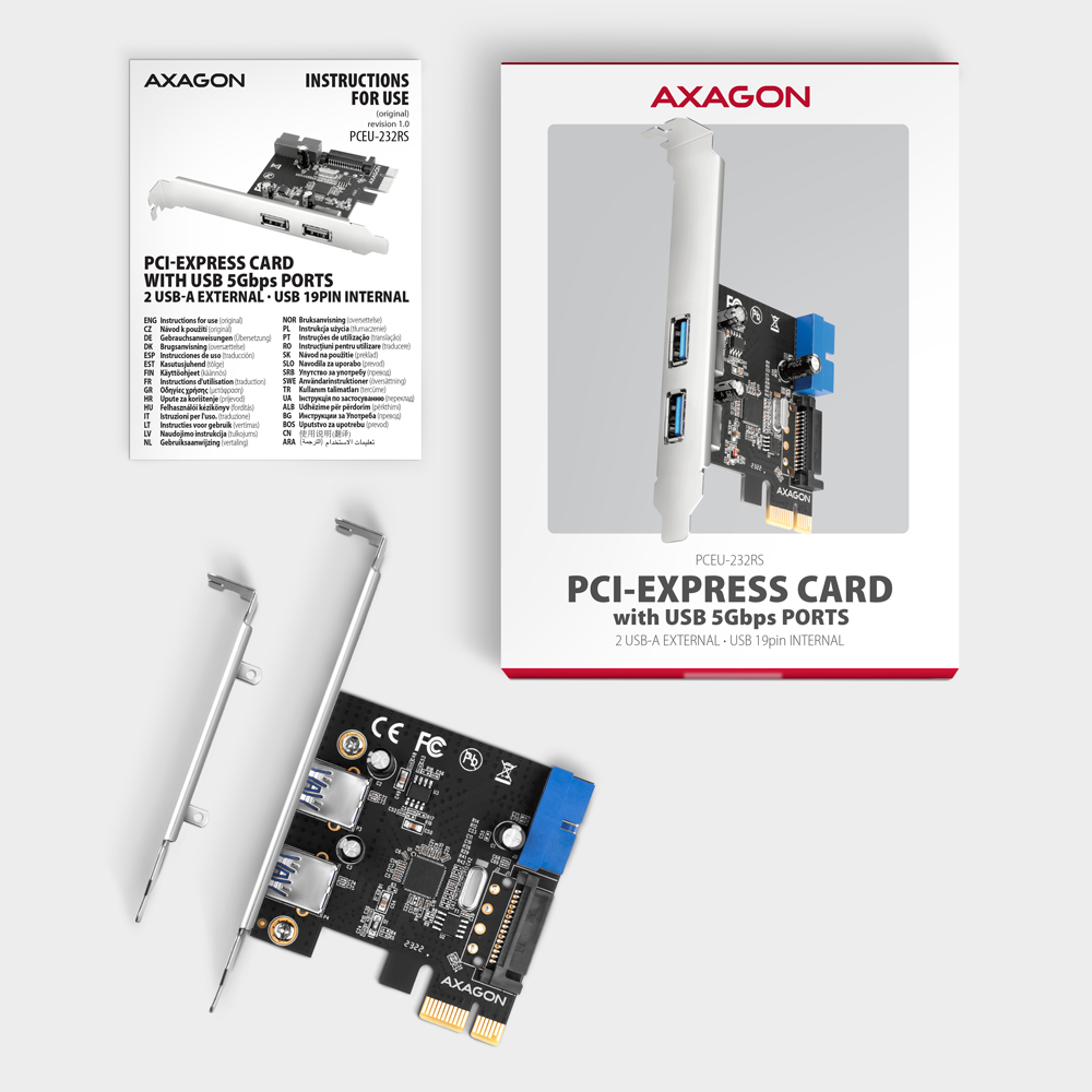 AXAGON PCI-Express card with a pair of internal and a pair of external USB 5Gbps ports | PCEU-232RS - Image 6