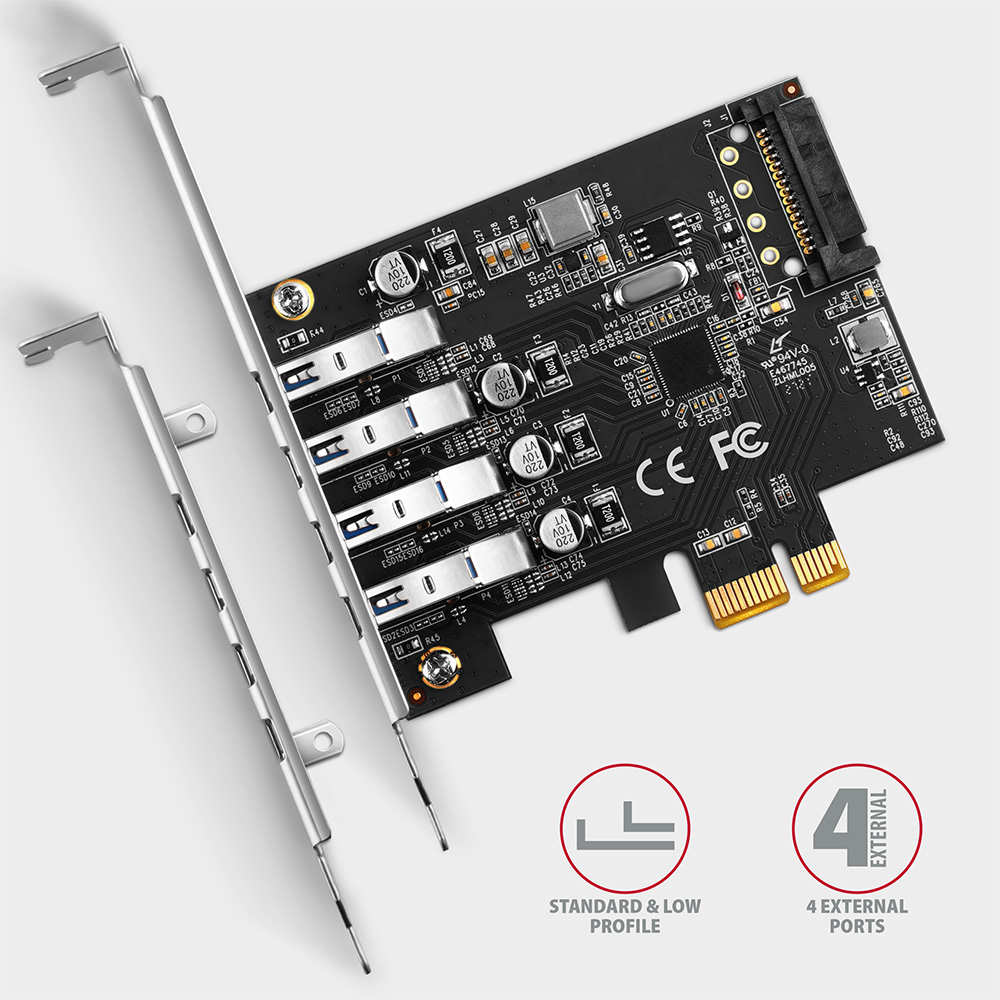 AXAGON PCI-Express card with four external USB 3.2 Gen1 ports with dual power | PCEU-43RS - Image 3
