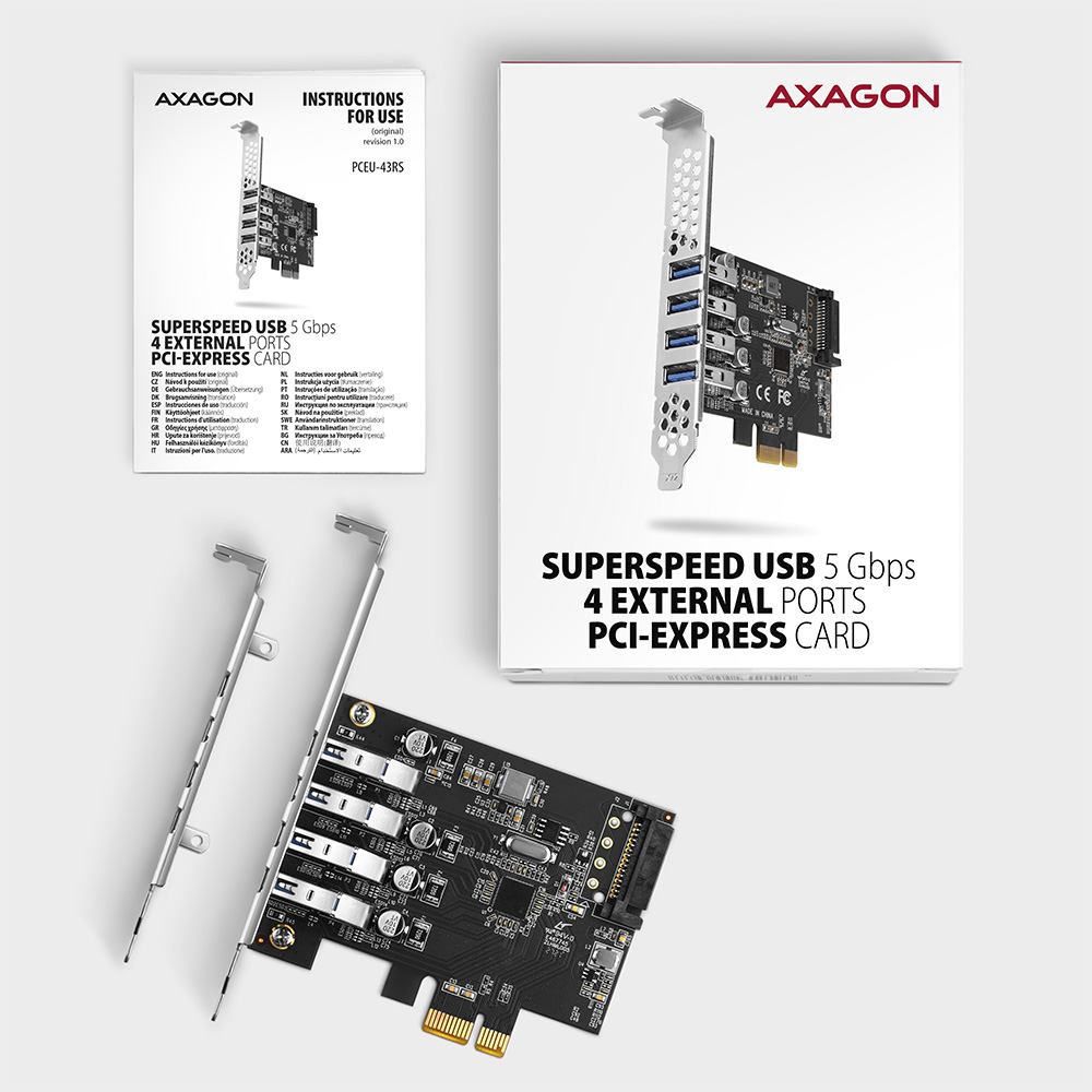 AXAGON PCI-Express card with four external USB 3.2 Gen1 ports with dual power | PCEU-43RS - Image 5