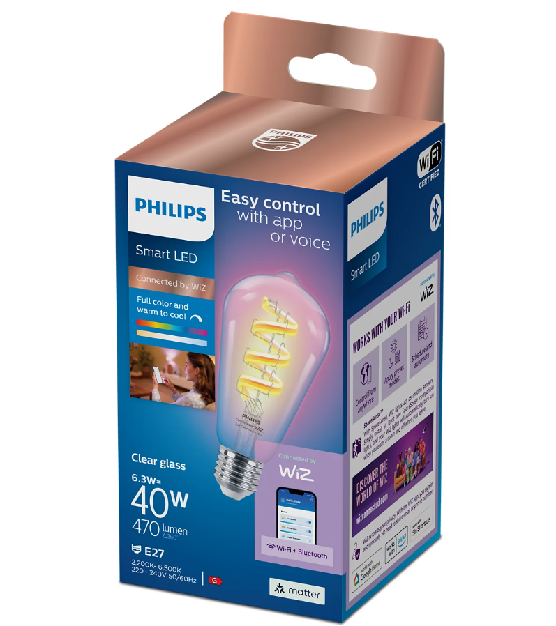 Philips Smart WiFi Filament Clear ST64 RGB | E27 | 6.3 W | Full colour - Image 2
