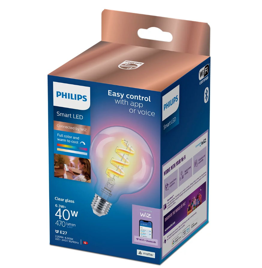 Philips Smart WiFi Filament Clear G95 RGB | E27 | 6.3 W | Full colour - Image 2
