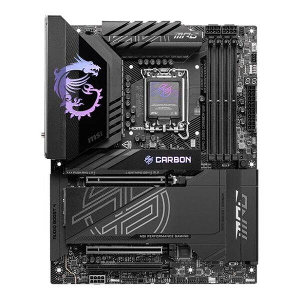 MSI MPG Z890 CARBON WIFI | Processor family Intel | Processor socket LGA1851 | Supported hard disk drive interfaces SATA, M.2 | Number of SATA connectors 4