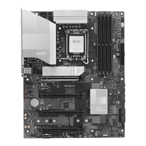 MSI PRO B860-P | Processor family Intel | Processor socket LGA1851 | DDR5 | Supported hard disk drive interfaces SATA, M.2 | Number of SATA connectors 4