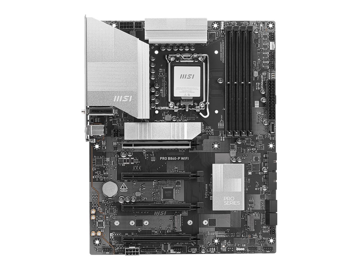 MSI PRO B860-P WIFI | Processor family Intel | Processor socket LGA1851 | DDR5 | Supported hard disk drive interfaces SATA, M.2 | Number of SATA connectors 4
