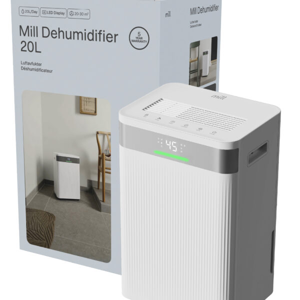 Mill Dehumidifier | MDH20 | Suitable for rooms up to 20-30 m² | Water tank capacity 4 L | White