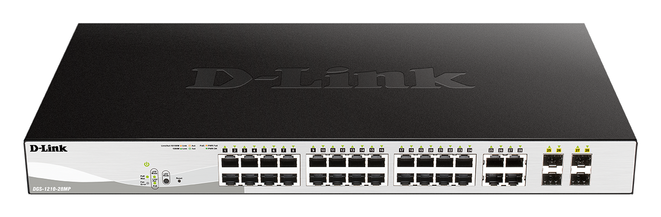 D-Link | Switch | DGS-1210-28MP | Web Management | Rack mountable | Gigabit Ethernet (copper) ports quantity 24 | SFP ports quantity 4 | PoE/Poe+ ports quantity 24 | Power supply type External | Lifetime month(s)