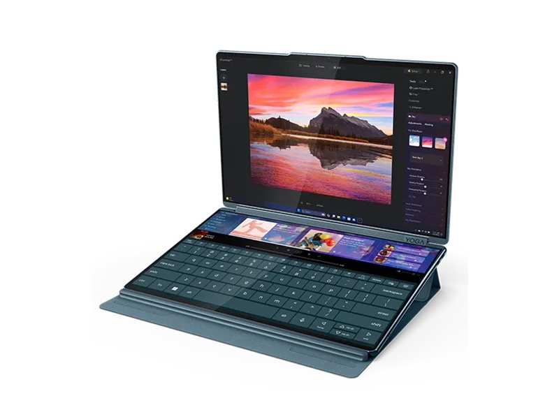 Lenovo Yoga Book 9 14IAH10 | Tidal Teal | 2x14 " | OLED | Touchscreen | 2.8K WQXGA+ | 2880 x 1800 pixels | Glossy | Intel Core Ultra 7 | 255H | 32 GB | Soldered LPDDR5x | Solid-state drive capacity 1000 GB | Intel Arc Graphics | Windows 11 Pro | 802.11be | Bluetooth version 5.4 | Keyboard language Nordic | Keyboard backlit | Warranty 24 month(s) | Battery warranty 12 month(s) - Image 3