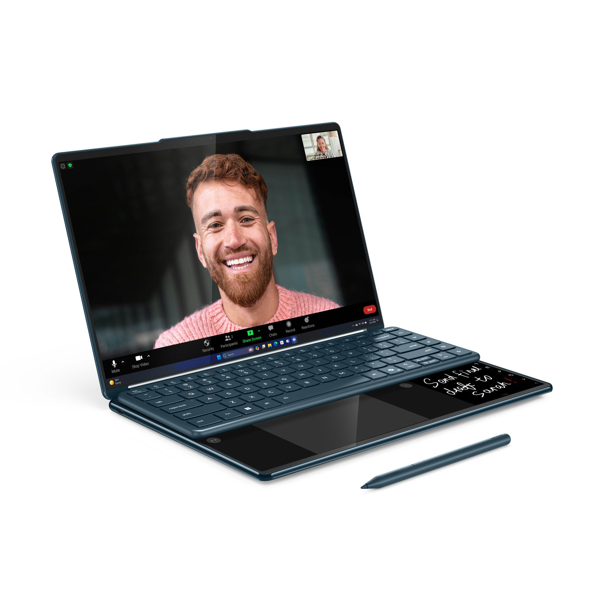 Lenovo Yoga Book 9 14IAH10 | Tidal Teal | 2x14 " | OLED | Touchscreen | 2.8K WQXGA+ | 2880 x 1800 pixels | Glossy | Intel Core Ultra 7 | 255H | 32 GB | Soldered LPDDR5x | Solid-state drive capacity 1000 GB | Intel Arc Graphics | Windows 11 Pro | 802.11be | Bluetooth version 5.4 | Keyboard language Nordic | Keyboard backlit | Warranty 24 month(s) | Battery warranty 12 month(s) - Image 21