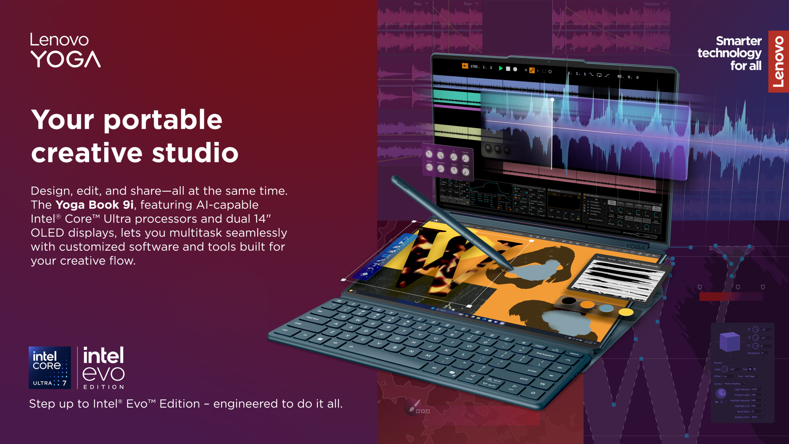 Lenovo Yoga Book 9 14IAH10 | Tidal Teal | 2x14 " | OLED | Touchscreen | 2.8K WQXGA+ | 2880 x 1800 pixels | Glossy | Intel Core Ultra 7 | 255H | 32 GB | Soldered LPDDR5x | Solid-state drive capacity 1000 GB | Intel Arc Graphics | Windows 11 Pro | 802.11be | Bluetooth version 5.4 | Keyboard language Nordic | Keyboard backlit | Warranty 24 month(s) | Battery warranty 12 month(s) - Image 64