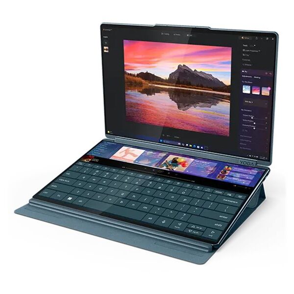 Lenovo Yoga Book 9 14IAH10 | Tidal Teal | 2x14 " | OLED | Touchscreen | 2.8K WQXGA+ | 2880 x 1800 pixels | Intel Core Ultra 7 | 255H | 32 GB | Soldered LPDDR5x | Solid-state drive capacity 1000 GB | Intel Arc 140T GPU | Windows 11 Pro | 802.11be | Bluetooth version 5.4 | Keyboard language English | Keyboard backlit | Warranty 24 month(s) | Battery warranty 12 month(s)