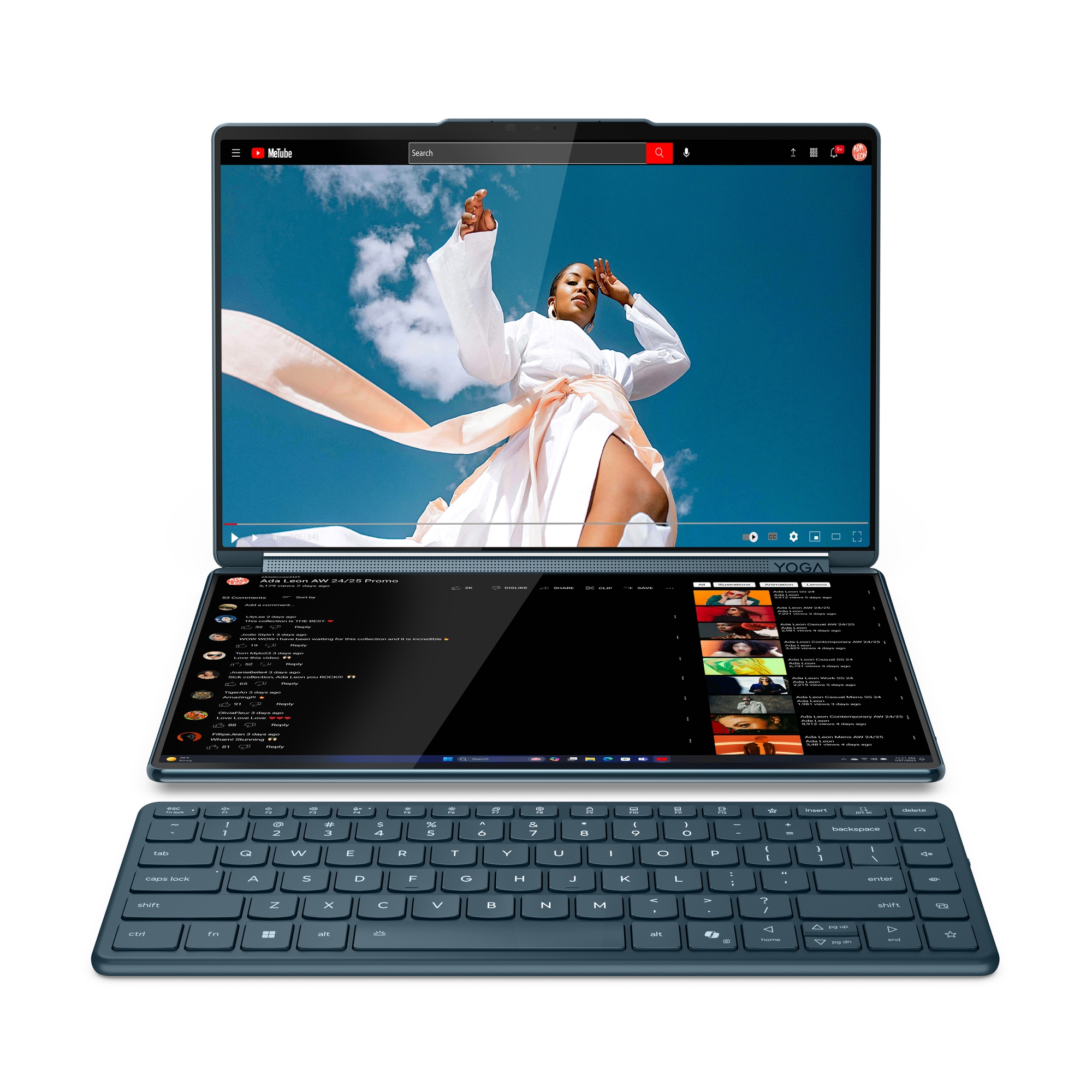 Lenovo Yoga Book 9 14IAH10 | Tidal Teal | 2x14 " | OLED | Touchscreen | 2.8K WQXGA+ | 2880 x 1800 pixels | Intel Core Ultra 7 | 255H | 32 GB | Soldered LPDDR5x | Solid-state drive capacity 1000 GB | Intel Arc 140T GPU | Windows 11 Pro | 802.11be | Bluetooth version 5.4 | Keyboard language English | Keyboard backlit | Warranty 24 month(s) | Battery warranty 12 month(s) - Image 36