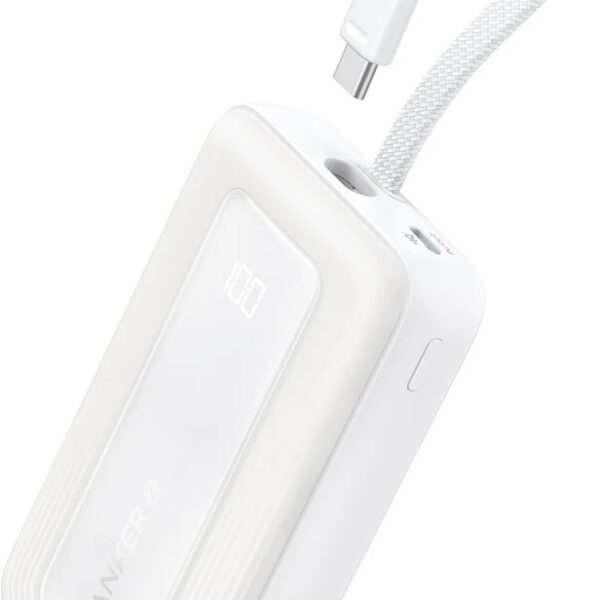 Anker Power Bank, Built-In USB-C Cable, 30W | A1688H21 | 10000 mAh | White