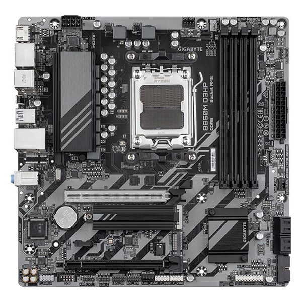 Gigabyte B850M D3HP | Processor family AMD | Processor socket AM5 | DDR5 | Supported hard disk drive interfaces M.2, SATA | Number of SATA connectors 4