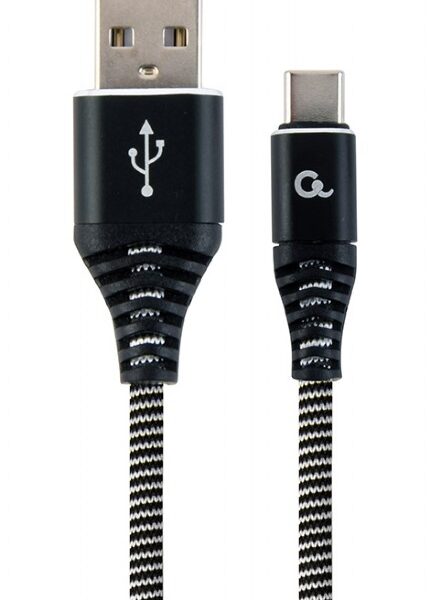 Cablexpert | Premium cotton braided Type-C USB charging and data cable, 1 m | CC-USB2B-AMCM-1M-BW