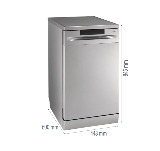 Dishwasher | GS520E15S | Free standing | Width 45 cm | Number of place settings 9 | Number of programs 5 | Energy efficiency class E | Display | AquaStop function | Grey - Image 6