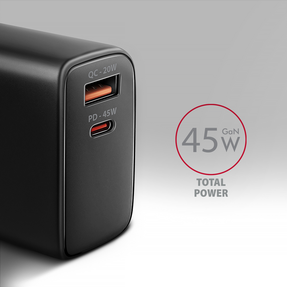 AXAGON GaN wallcharger 2x port (USB-A + USB-C), PD3.0/PPS/QC4+/SFC2.0/AFC/SCP/FCP/Apple, 45W | ACU-PQ45 - Image 3