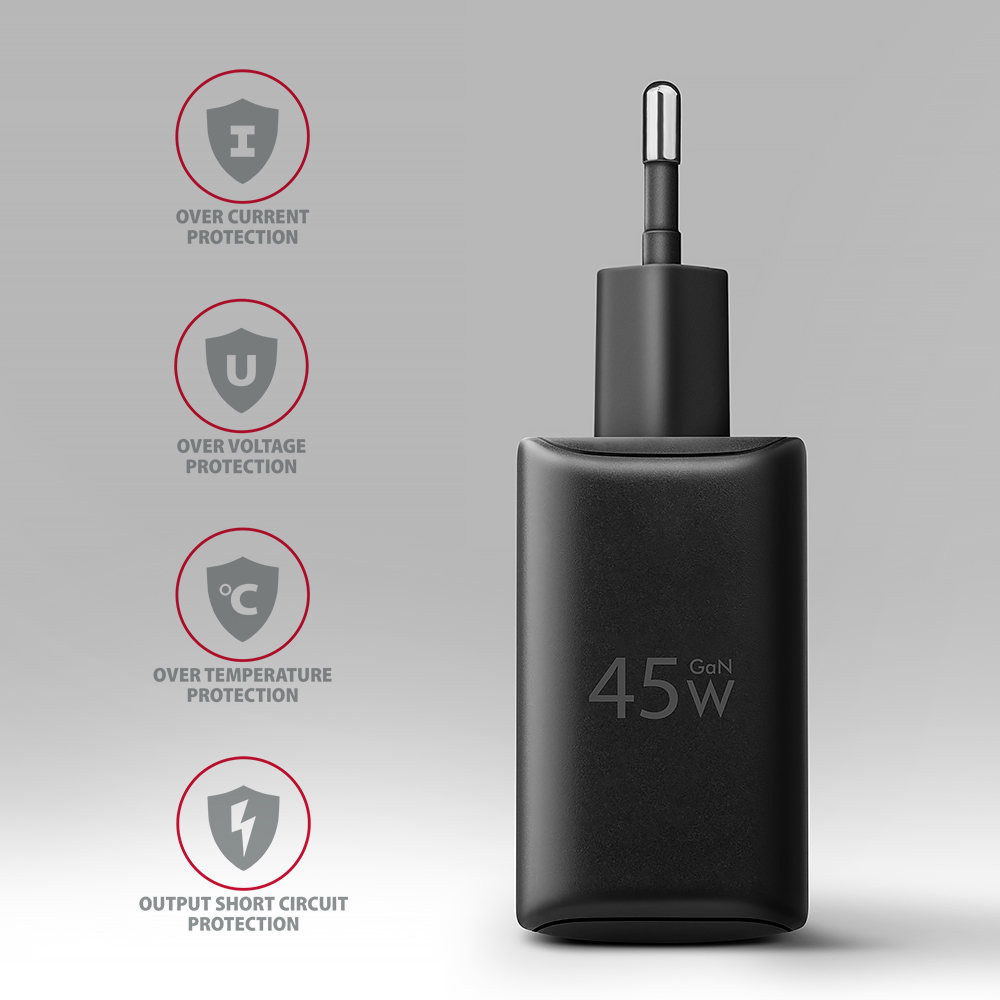 AXAGON GaN wallcharger 2x port (USB-A + USB-C), PD3.0/PPS/QC4+/SFC2.0/AFC/SCP/FCP/Apple, 45W | ACU-PQ45 - Image 6