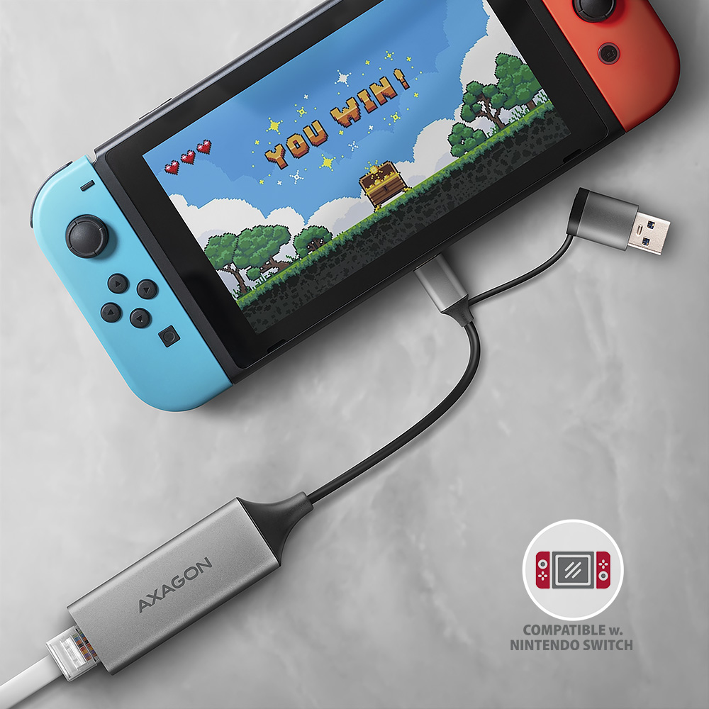 AXAGON ADE-TXCA Compact aluminum USB 3.2 Gen 1 Gigabit Ethernet 10/100/1000Mbit adapter with automatic installation, Nintendo Switch support and USB C-A reduction - Image 4