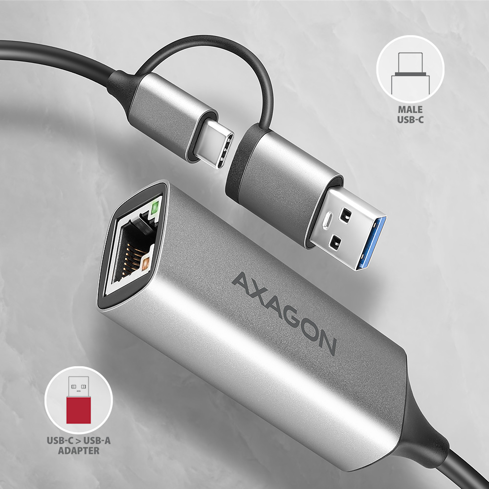 AXAGON ADE-TXCA Compact aluminum USB 3.2 Gen 1 Gigabit Ethernet 10/100/1000Mbit adapter with automatic installation, Nintendo Switch support and USB C-A reduction - Image 6