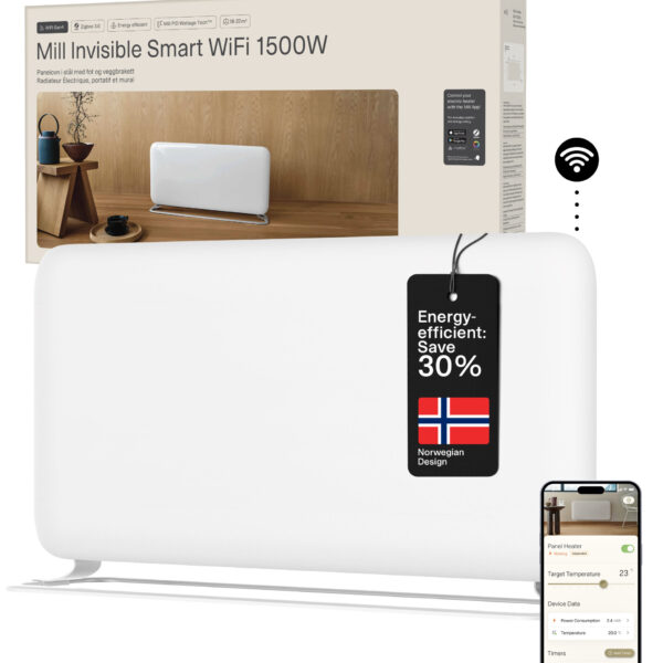 Mill WiFi Panel Heater | PA1500WIFI4A | Panel Heater | 1500 W | Suitable for rooms up to 22 m² | White | IPX4