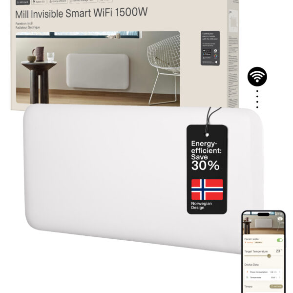 Mill Invisible Smart WiFi Heater | PA1500WIFI4 | Panel Heater | 1500 W | Suitable for rooms up to 18-22 m² | White | IPX4