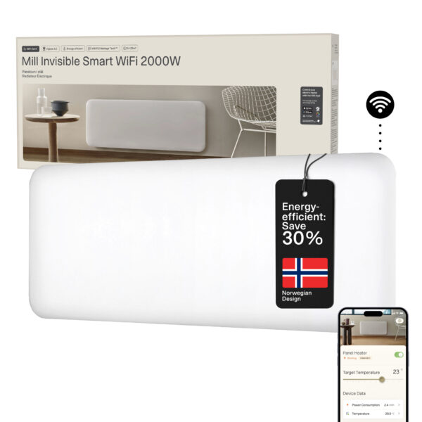 Mill Invisible Smart WiFi Heater | PA2000WIFI4 | Panel Heater | 2000 W | Suitable for rooms up to 24-28 m² | White | IPX4